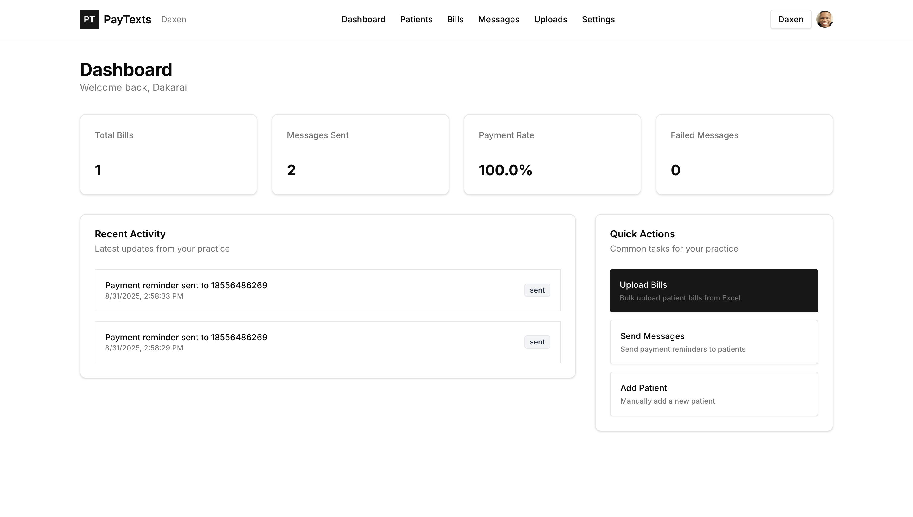 PayTexts Dashboard Interface